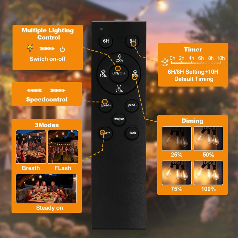 50FT Waterproof LED String Lights with Remote, Dimmable for Outdoor Use gallery