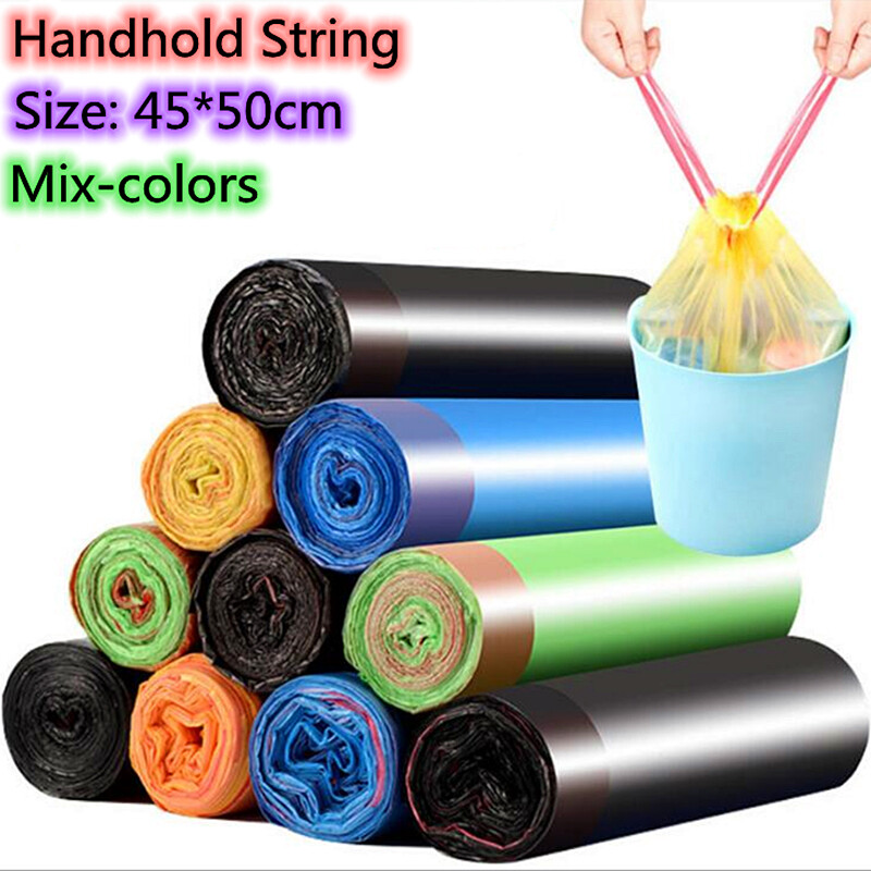 75pcs Random Colors Small Garbage Bag Disposable Home Drawstring Trash Bags gallery