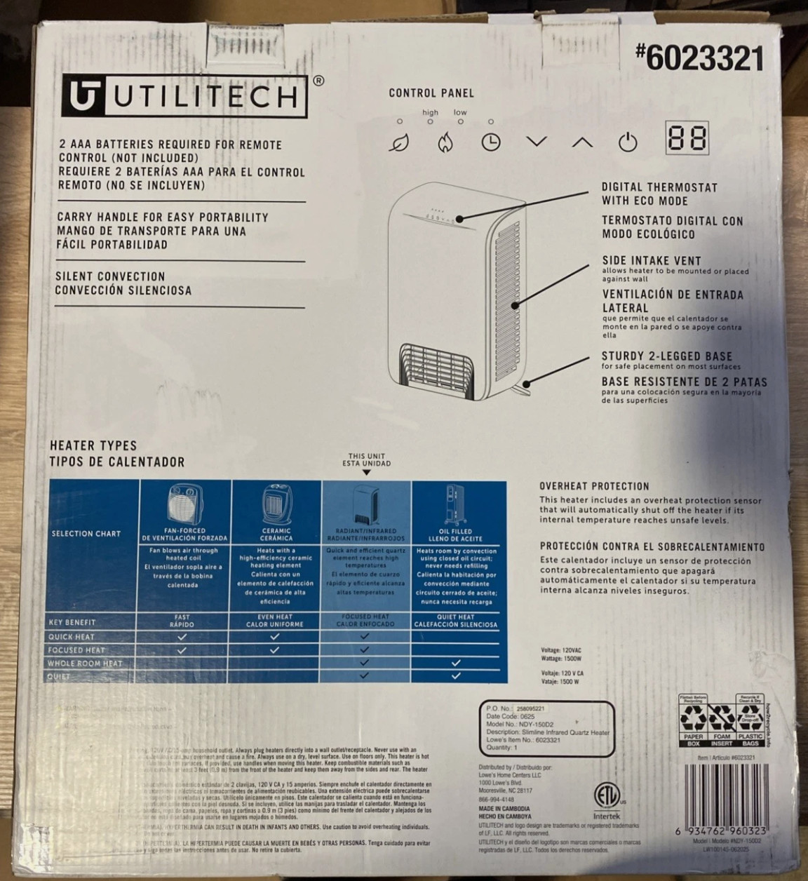 Utilitech Slimline Infrared Quartz space Heater 300 Sq Can Be Hung On Wall gallery