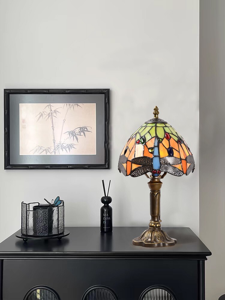 Tiffany Style Dragonfly Stained Glass Art Light Retro Decor Table Lamp 14"Tall gallery