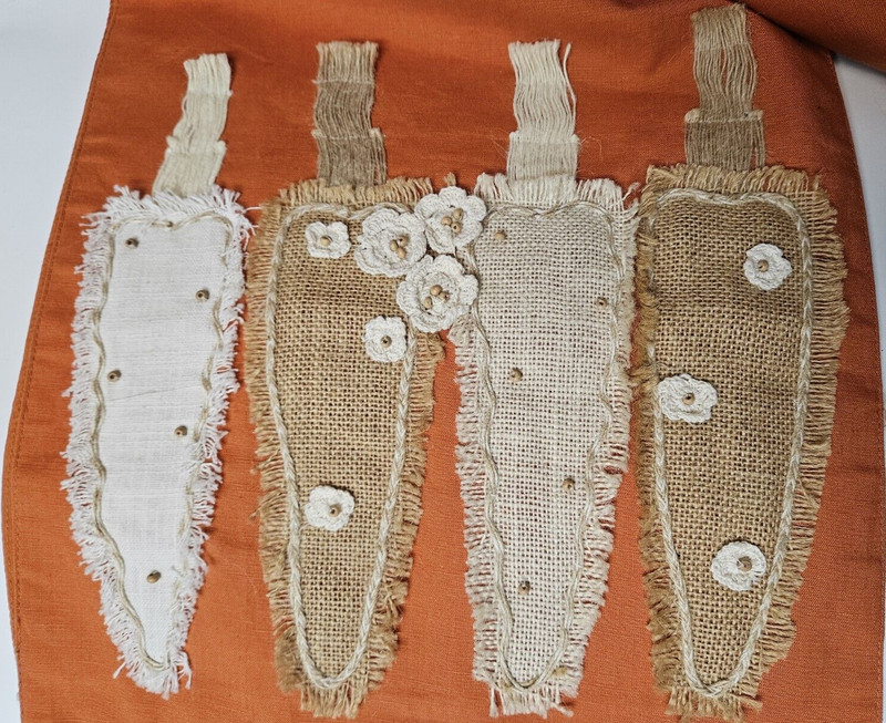 Pier 1 Easter Table Runner Orange Carrots Lined Cotton Linen Decorated Burlap gallery