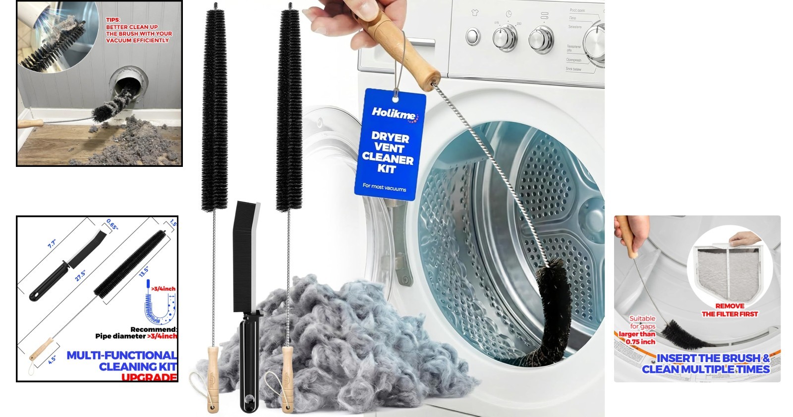 Lint Trap Cleaner Kit - Deep Clean with 304 Stainless Steel Brushes (3 Pack) gallery