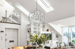 Crystal Chrome Pendant Globe Sphere Dining Room Chandelier Fixture 6 Light 25 in