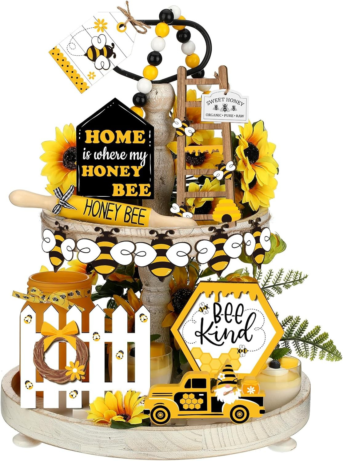 20 Pcs Spring Tiered Tray Decor Set Honey Bee As the Pictures Shown gallery