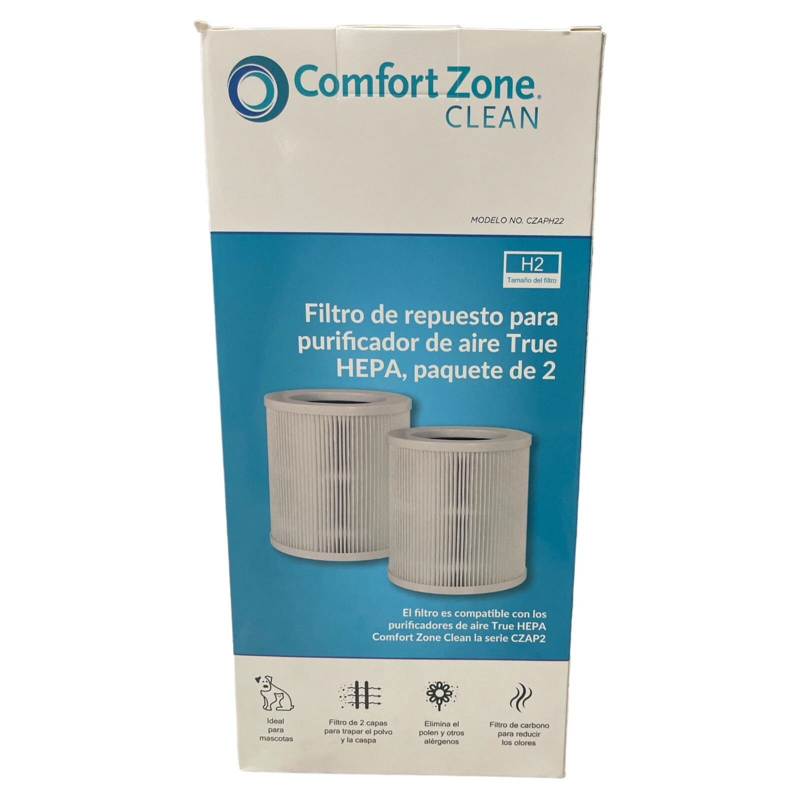 (2-PACK) COMFORT ZONE Clean H2 TRUE-HEPA Air Purifier Replacement FILTER CZAPH22 gallery