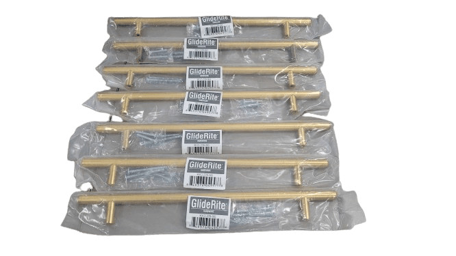 7-Pack GlideRite 9 in. Center Solid Modern Cabinet Bar Pull Satin Gold
