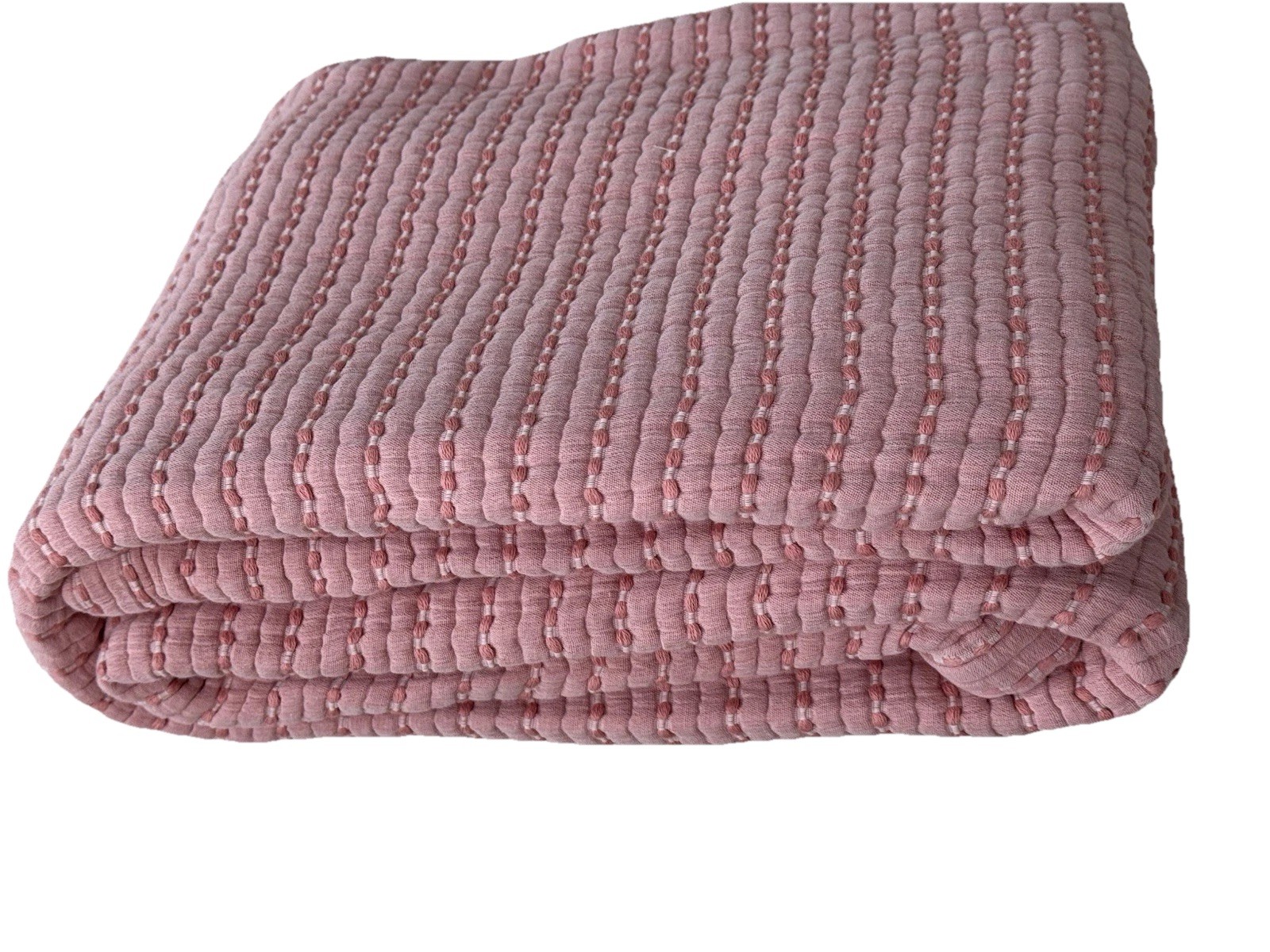BROOKLINEN Lightweight Textured Stitch 100% Cotton Throw. Dried Rose.Orig.-$189 gallery