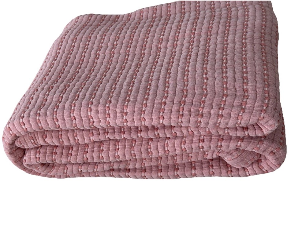 BROOKLINEN Lightweight Textured Stitch 100% Cotton Throw. Dried Rose.Orig.-$189