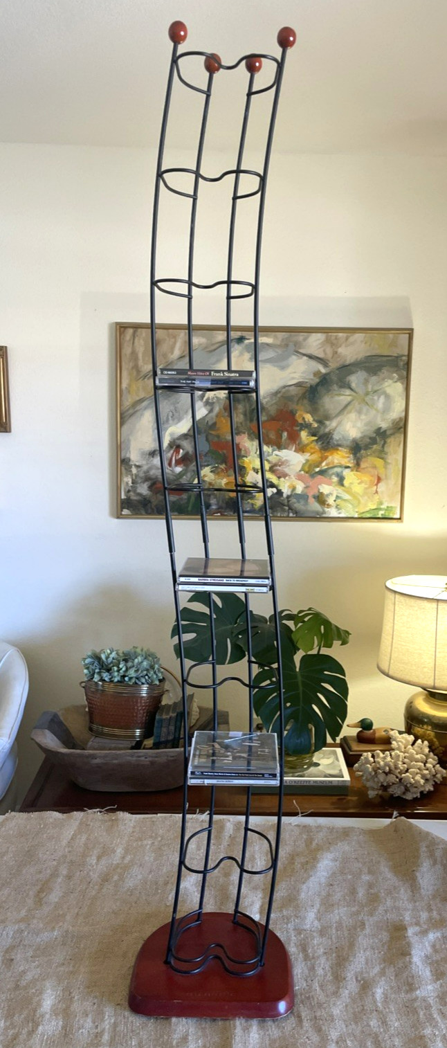 VTG Atlantic Wave 51"CD Tower Rack Wood Base Black Wire 110 Disc Storage 2 Piece gallery