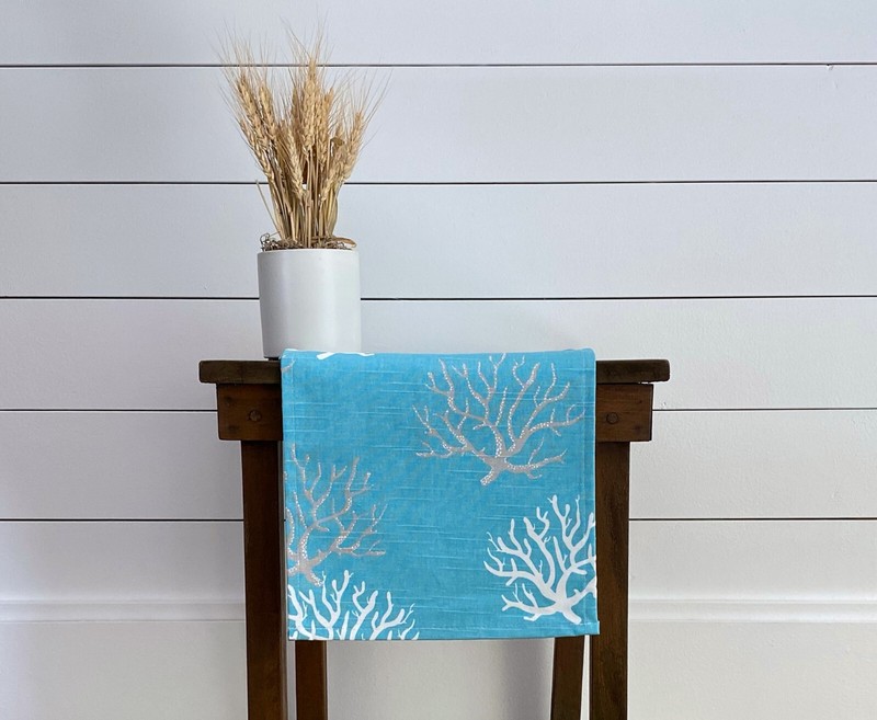 Aqua Turquoise Spa Blue Table Runner Coral Reef Nautical Coastal Decor Linens gallery