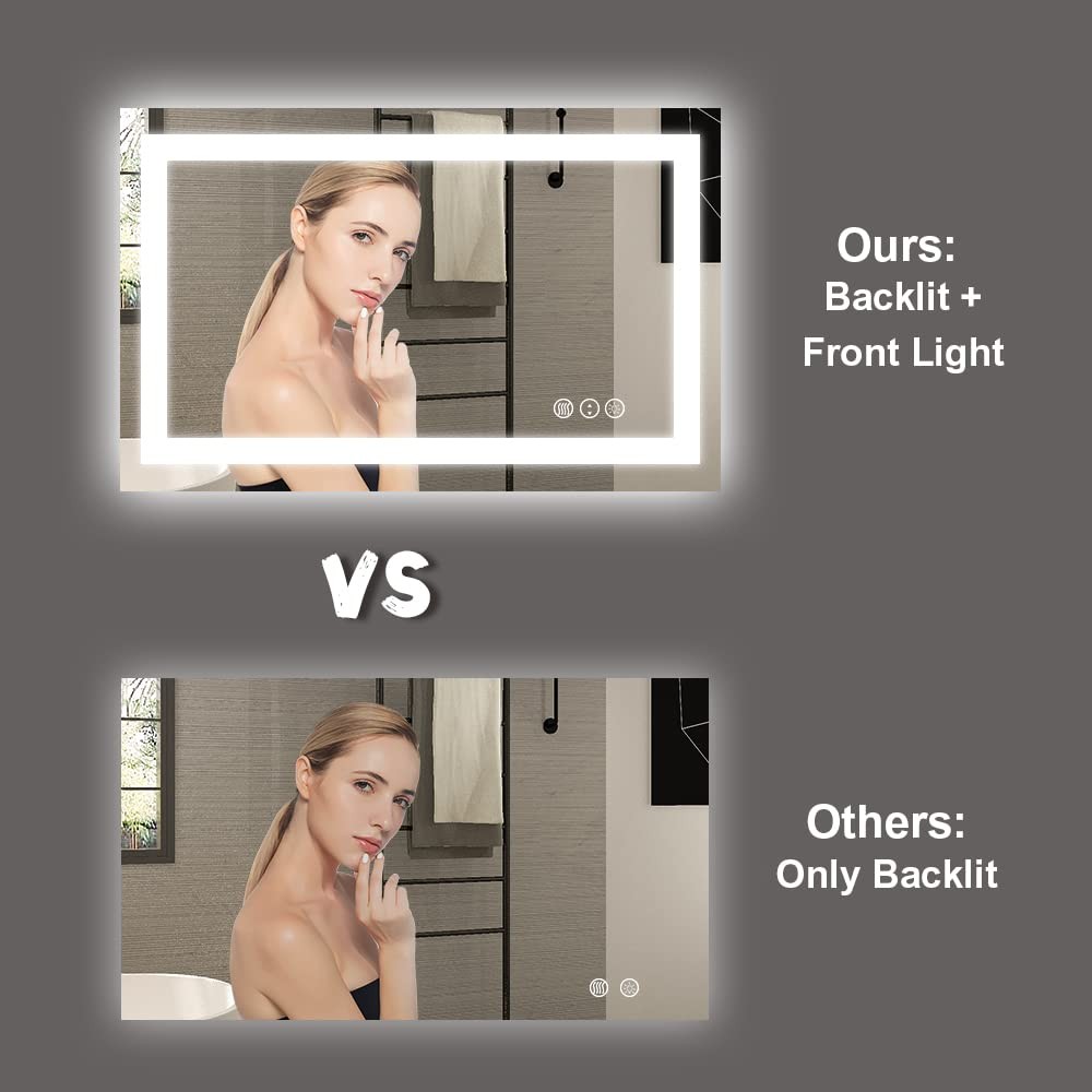 Mirror Bathroom 48 L x 36 W Front Backlit Dimmable Anti Fog Amorho LED Backlight gallery