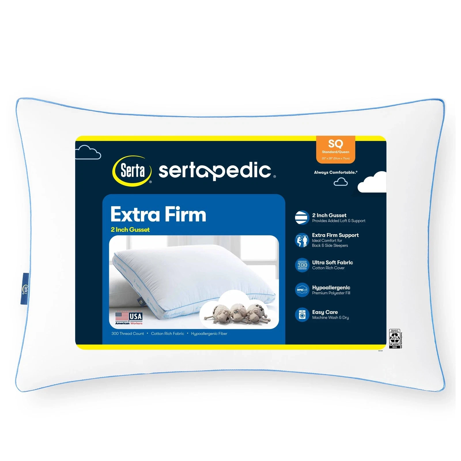 Sertapedic Extra Firm Standard/Queen Bed Pillow, Hypoallergenic gallery