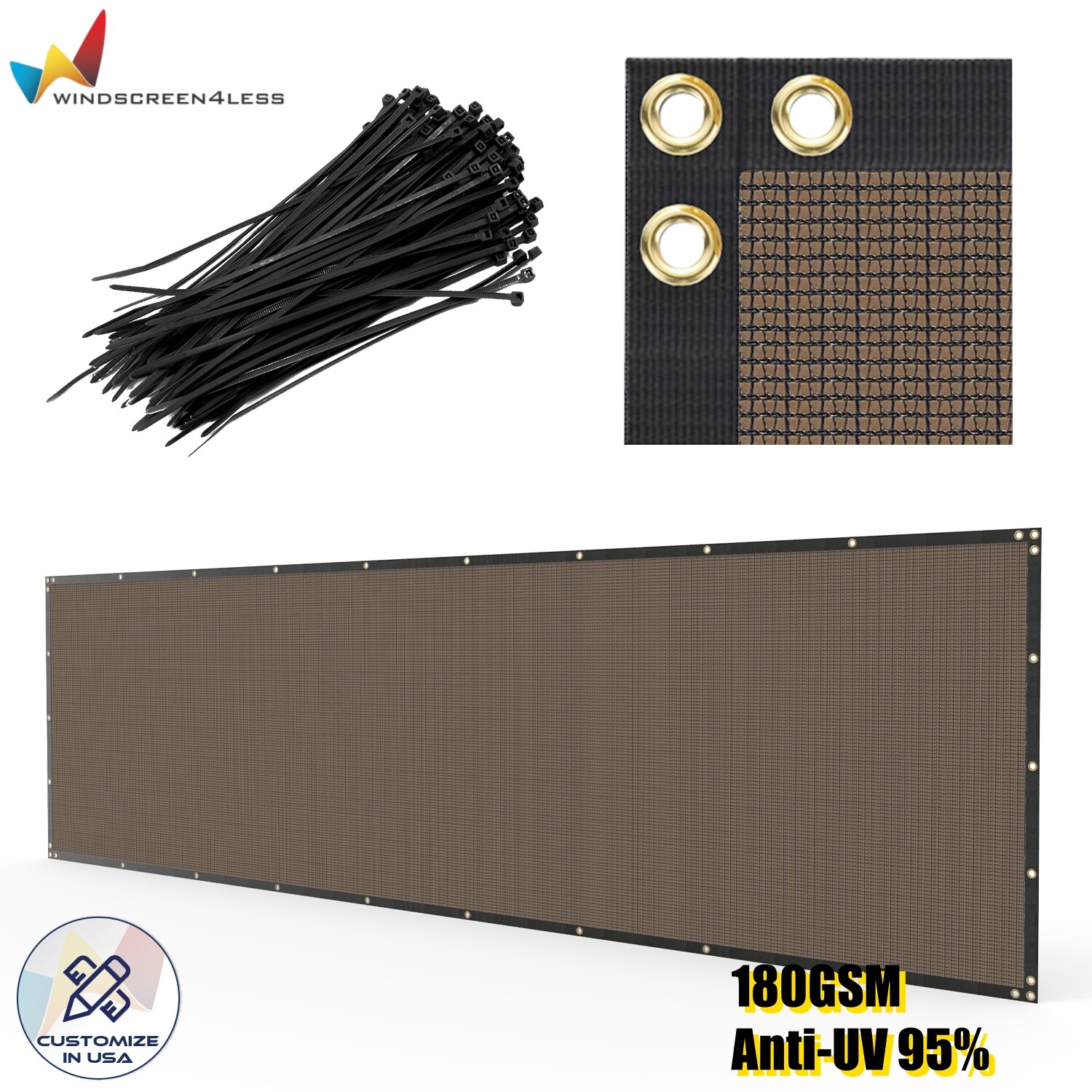 5ft 180GSM Fence Privacy Screen Heavy Duty Shade Cover Mesh Garden Padio Brown gallery