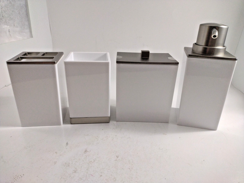 Vanity Bath Accessory Set mDesign Countertops - Set of 4, White gallery