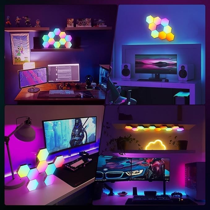 8 pc LED Hexagon Light Wall Panels Smart Sync RGB Remote+App+Wired Music Gaming gallery