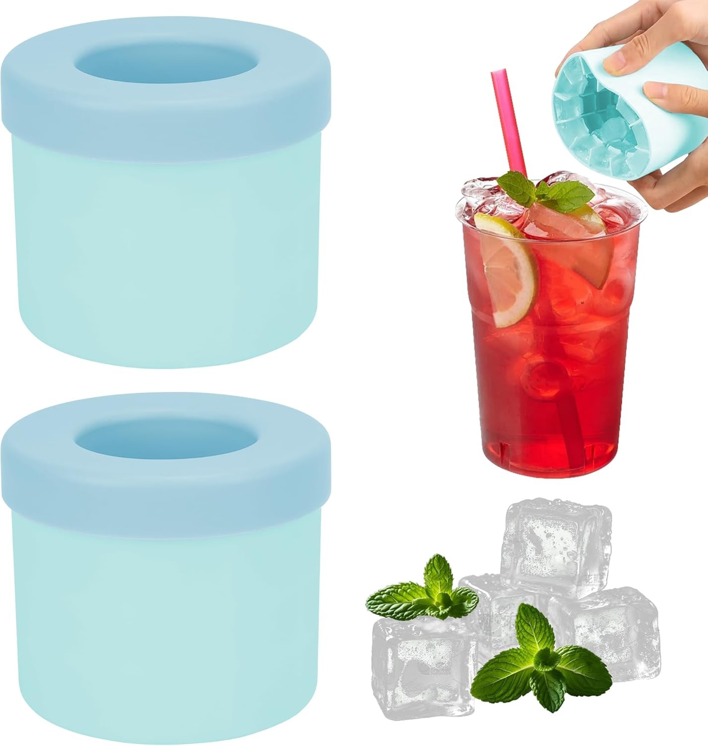 2 Pack Cylinder Silicone Ice Cube Molds, Easy-Release Ice Cube Trays for gallery