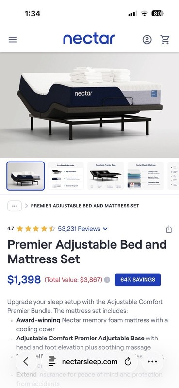 Nectar Premier Adjustable Hybrid Queen Bed Set Massage USB Remote Lighting gallery