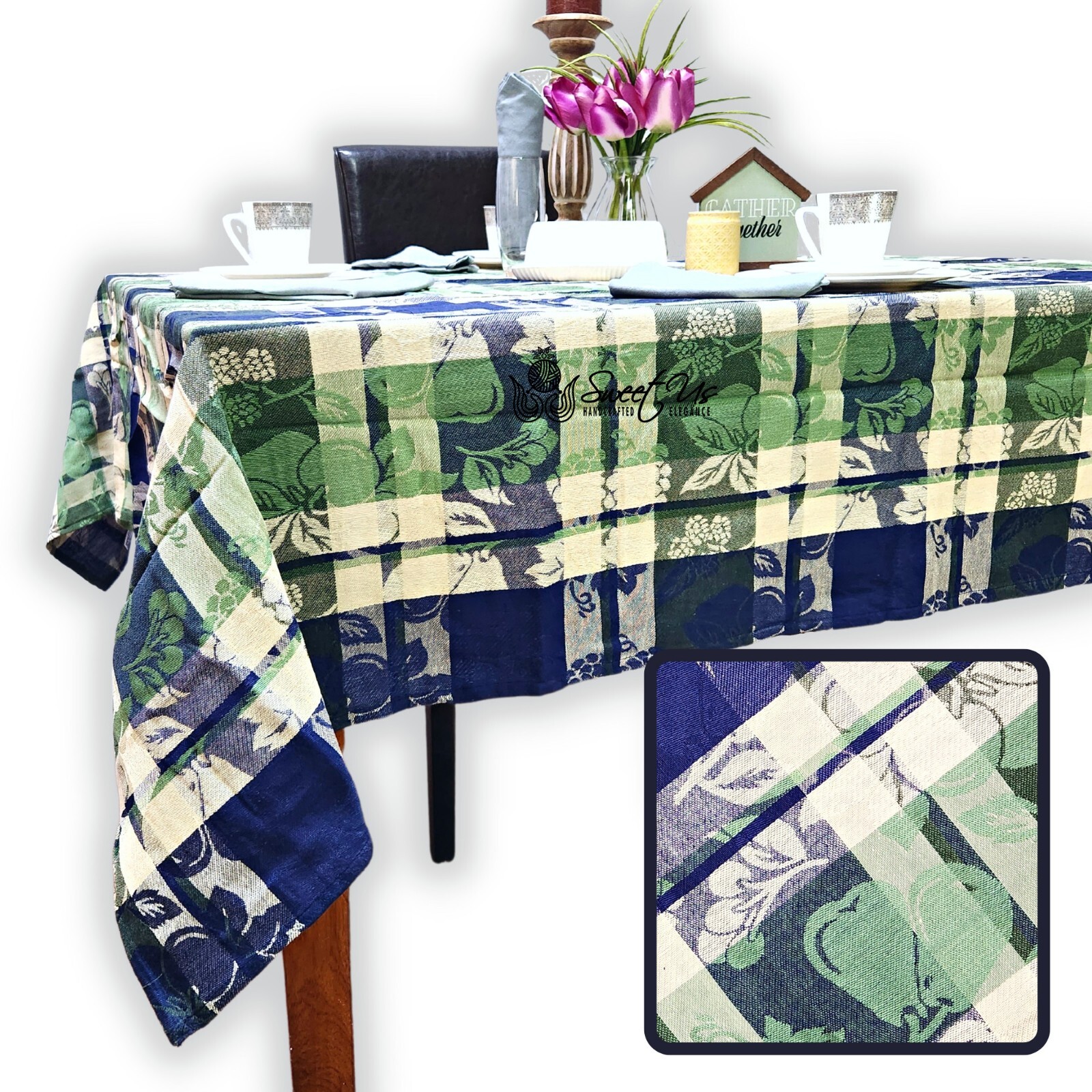 Floral Plaid Jacquard Grapevine Tablecloth Round Rectangular Square Table Linen gallery