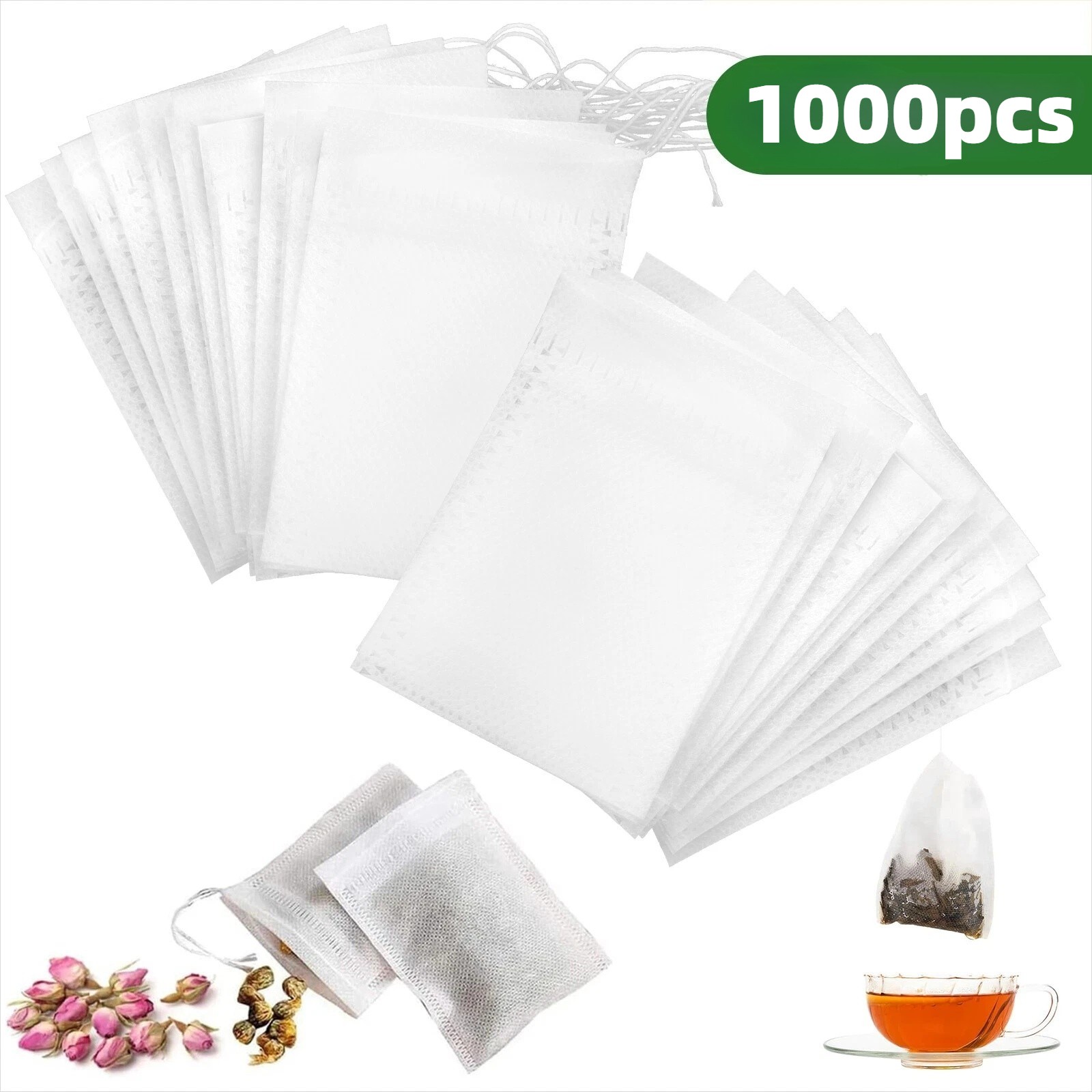 1000pcs Disposable Empty Tea Bag Drawstring Seal Teabags Loose Leaf Tea Filters gallery