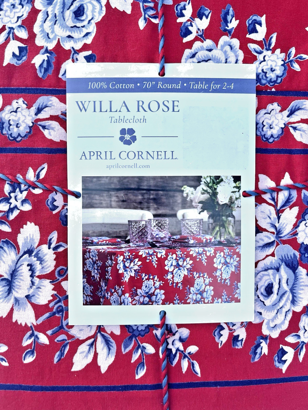 APRIL CORNELL WILLA ROSE 70" ROUND TABLECLOTH 100% COTTON RED WHITE & BLUE gallery