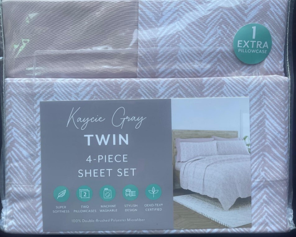 Kaycie Gray Easy Care 4-Pc + 1 Extra PillowCase, Sheet Set Twin - Soft Rose gallery