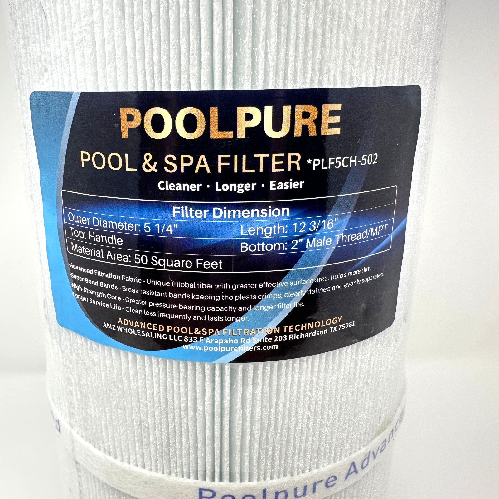 Poolpure PLF5CH-502 Pool Spa Filter Cartridge 50 Sq Ft 2 Inch Thread Replacement gallery