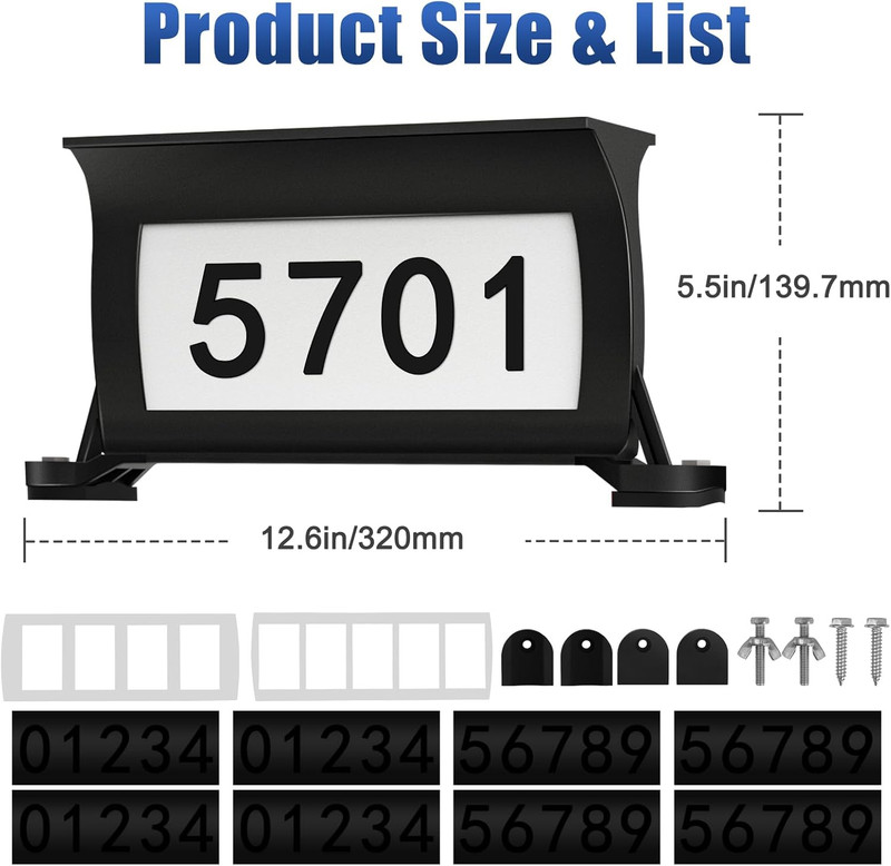 Solar Backlit Address Sign for Mailbox, House Number Plaque Double Side Illumina gallery