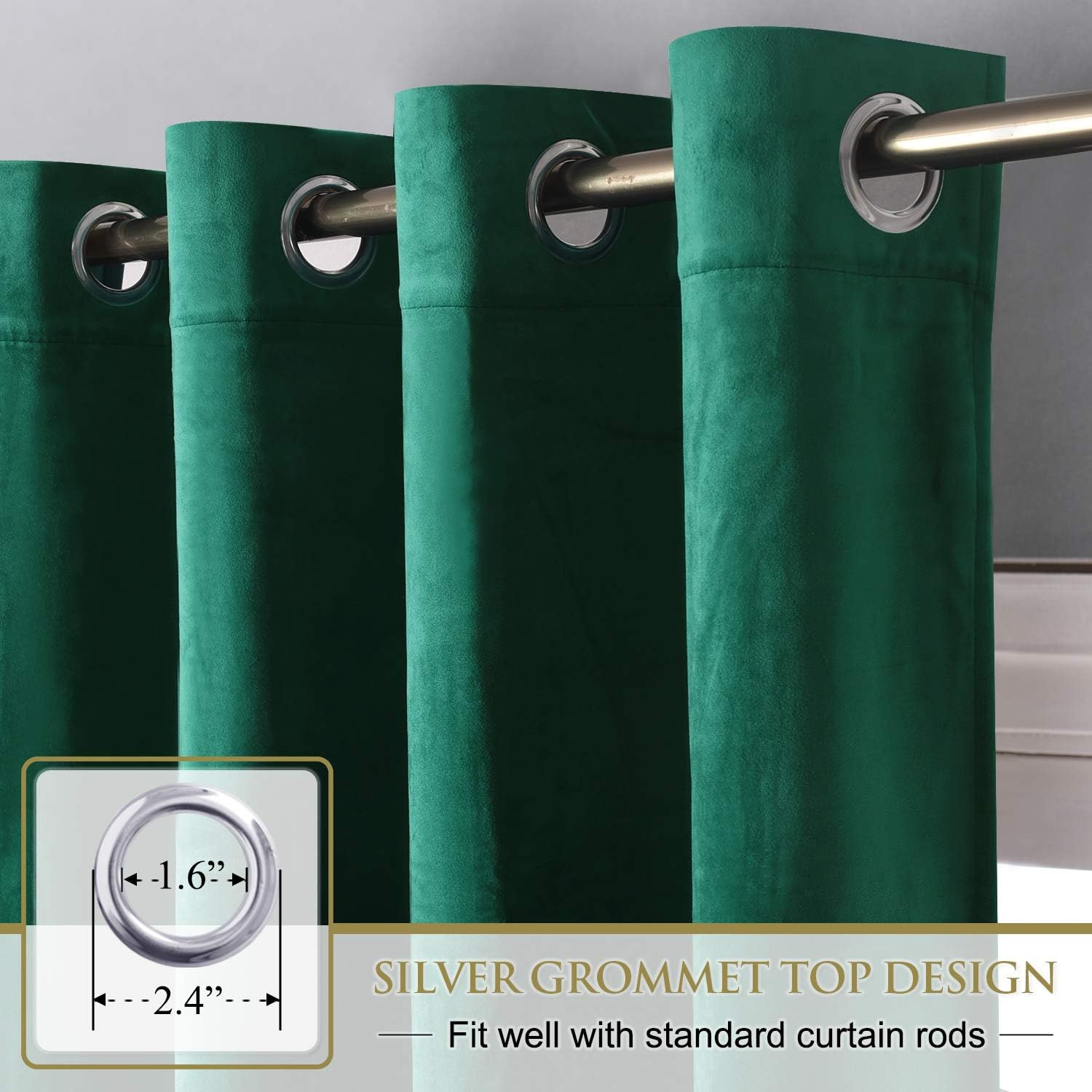 Emerald Green Velvet Curtains 96" Light Blocking Drapes for Kids Bedroom, 2 Pack gallery