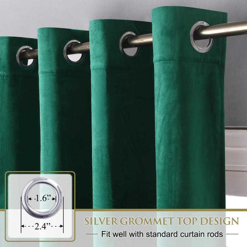 Emerald Green Velvet Curtains 96" Light Blocking Drapes for Kids Bedroom, 2 Pack gallery