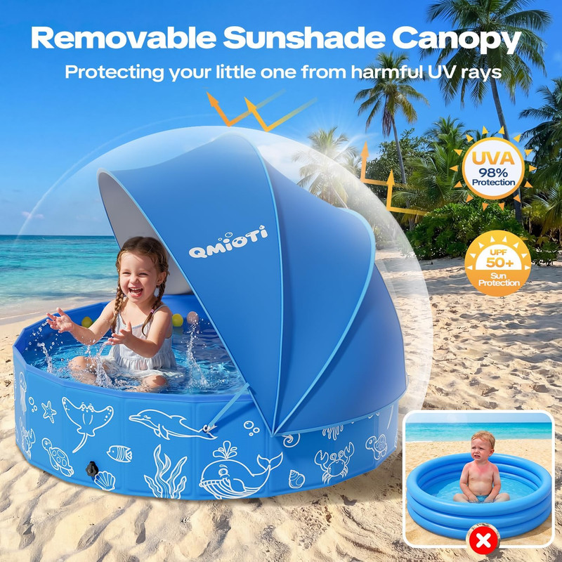 Foldable Kiddie Pool with Canopy, 47In Kids Pool with Detachable UPF 50+ Sunshad gallery