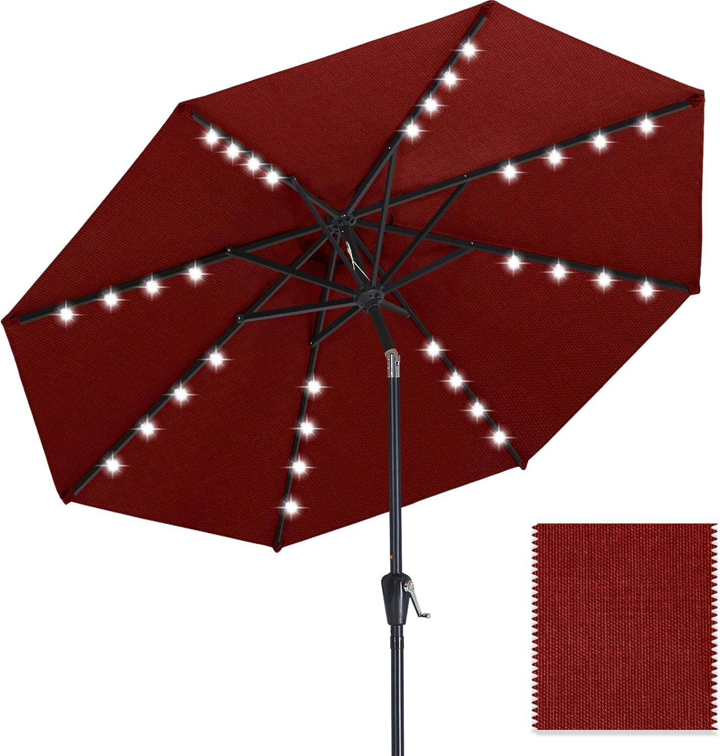 Burgundy OLEFIN® 5-Year Fade-Resistant Patio Umbrella with Solar Lights gallery