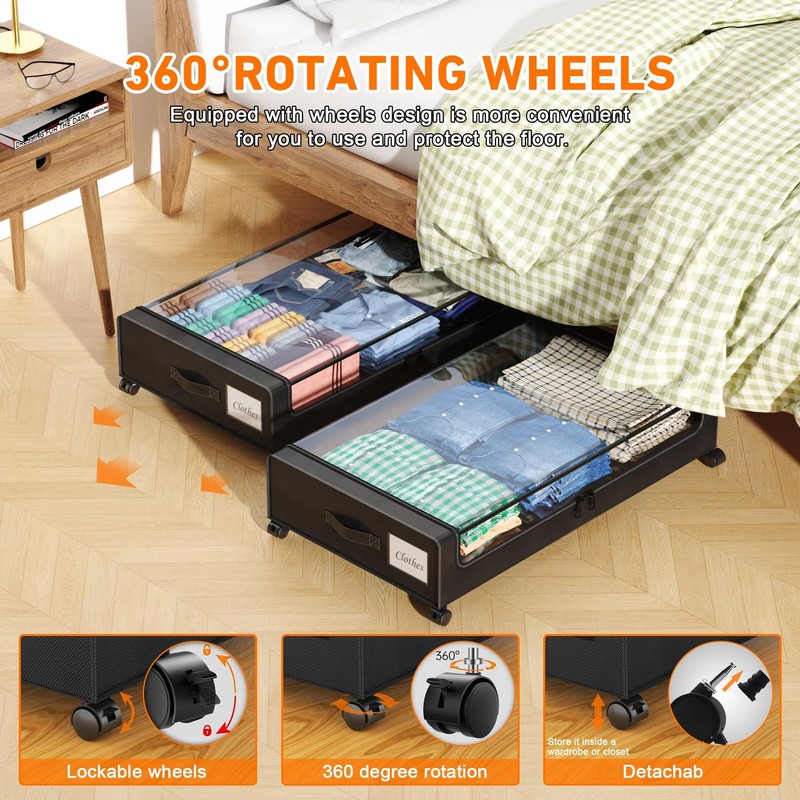 2 Pack Under Bed Storage with Wheels and Lids Storage Containers for Clothes gallery