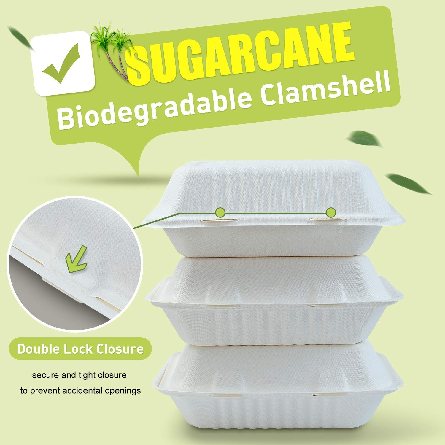 125 Pack 9x6x3 Compostable Clamshell Food Containers Hinged Take Out Boxes gallery