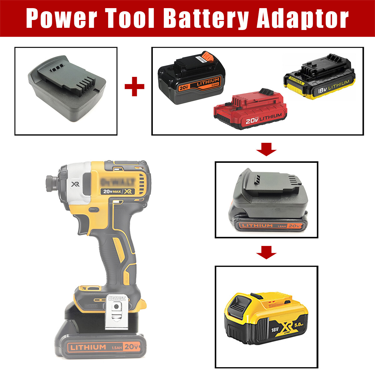 Battery Adapter Converter for Black Decker 20V Li-ion to for Dewalt 18V 20V Tool gallery