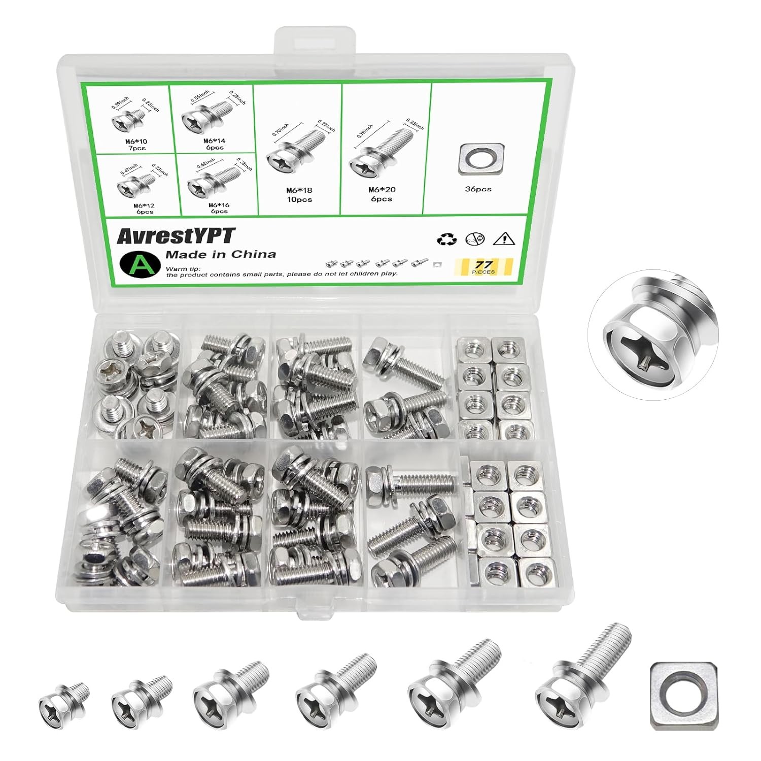 M2/2.5/3/4/5/6 Pan head phillips Screws Bolts Nuts&Washers Assortment Kit 6-30mm gallery