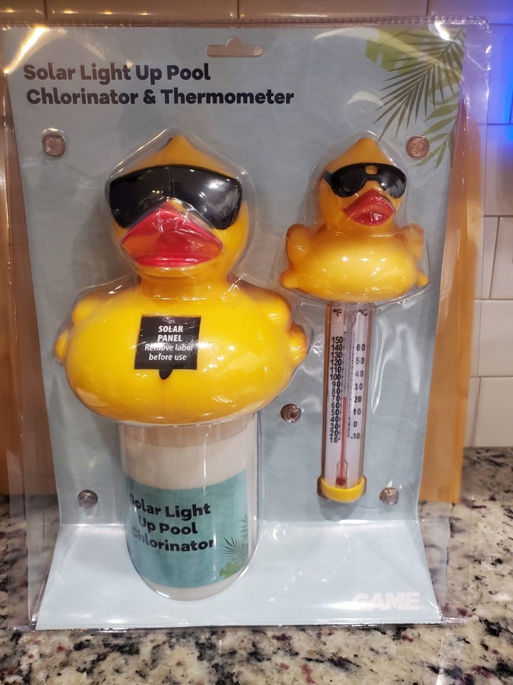 Solar Floating Derby Duck Chlorinator and Thermometer Combo Pack