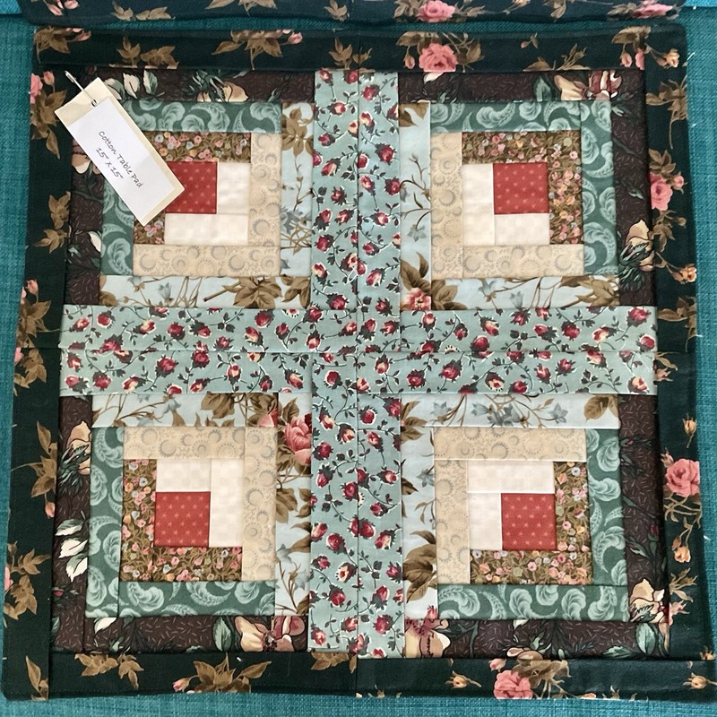 2 Patchwork Log Cabin Table Toppers NEW Handmade Quilted Table Mats 15” Square gallery