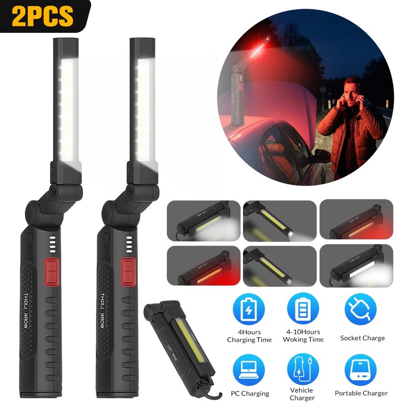 1/2Pack 1200mAh LED Work Light Magnetic Rechargeable Torch Light 6 Lighting Mode gallery