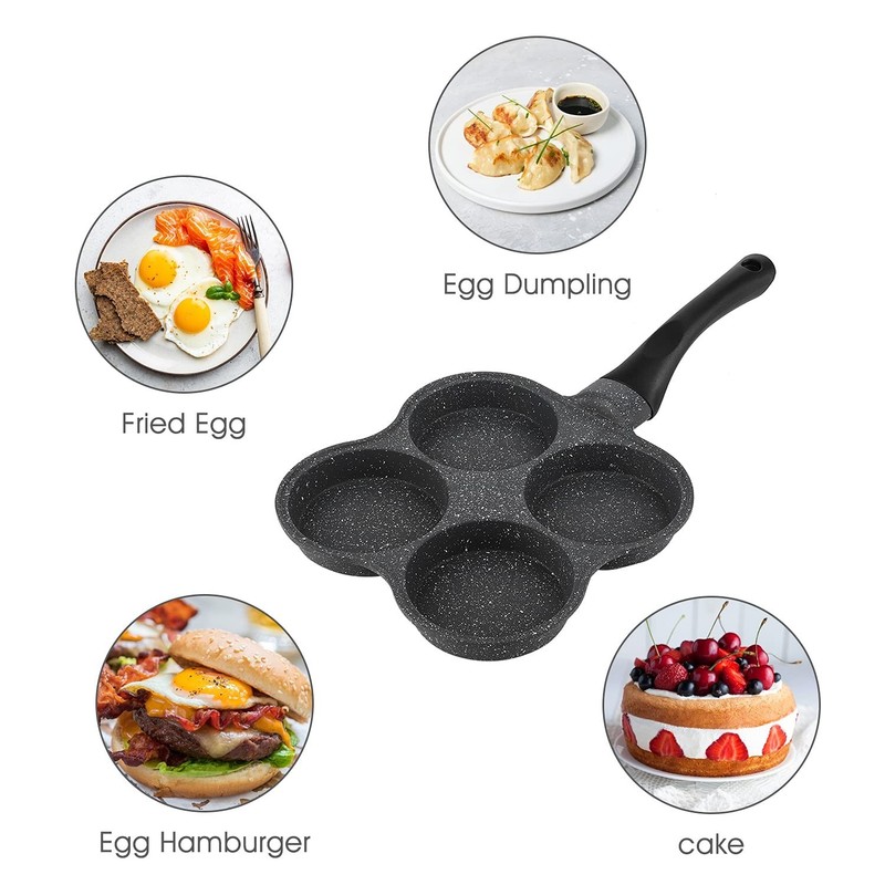 4 Hole Cup Egg Hamburger Pancake Maker Non-Stick Frying Pan with Wooden Handle gallery