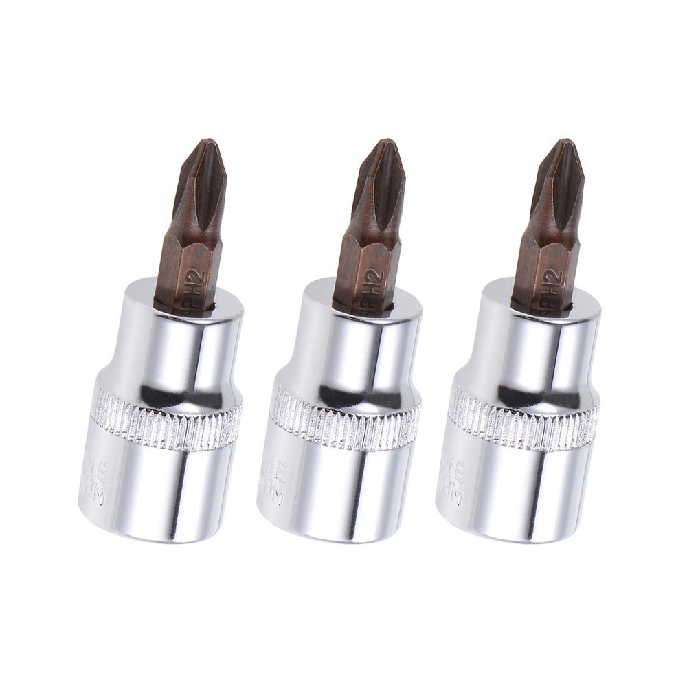 3 Pcs Phillips Bit Socket 3/8" Drive x PH2 S2 and Cr-V Steel