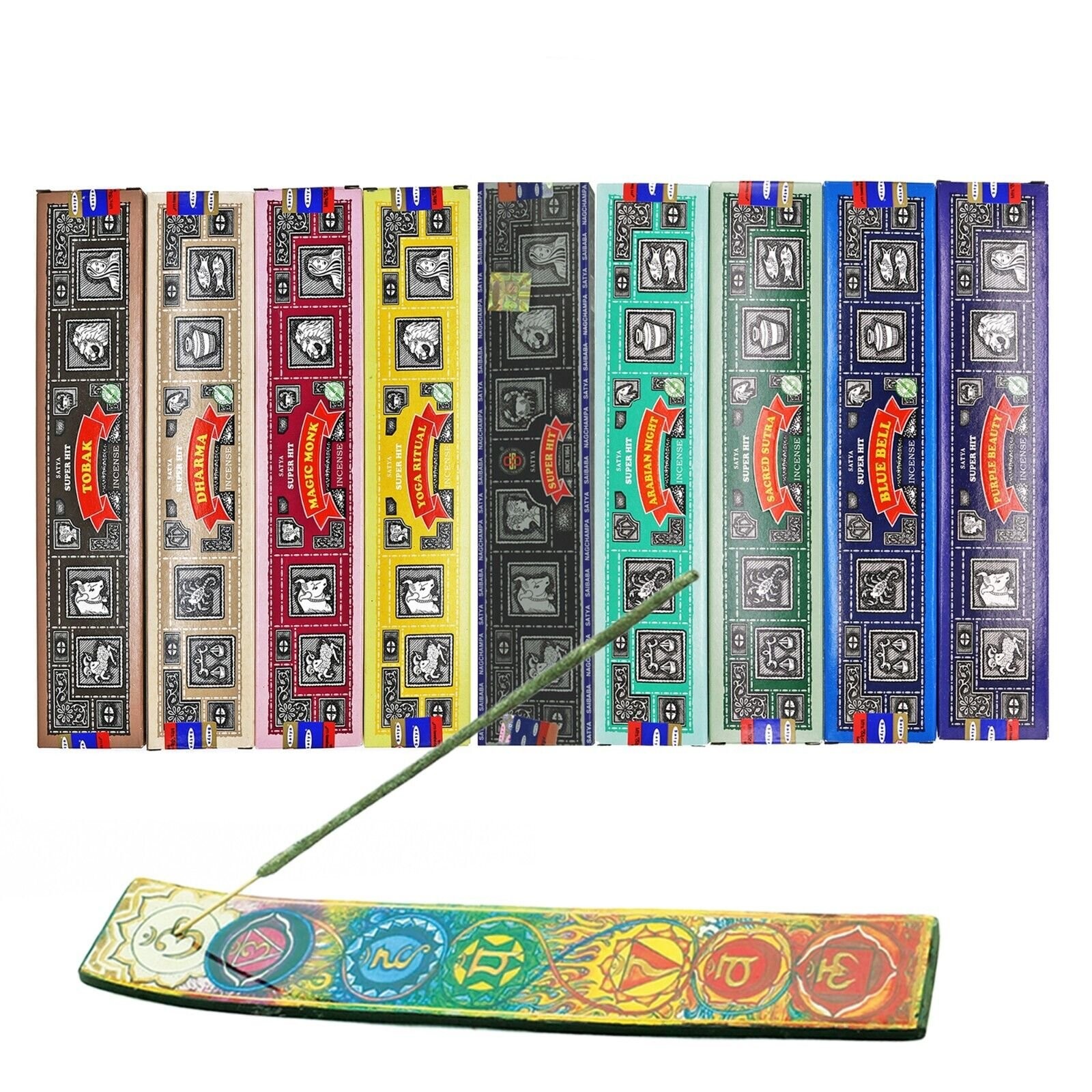 Satya Super Hit Incense Sticks Assorted Variety Pack Bundle with Incense Burner gallery