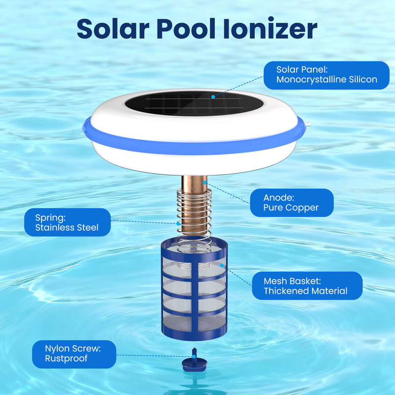 POOLPURE Solar Pool Ionizer, Copper Floating Cleaner, Up to 35,000 Gal, white gallery