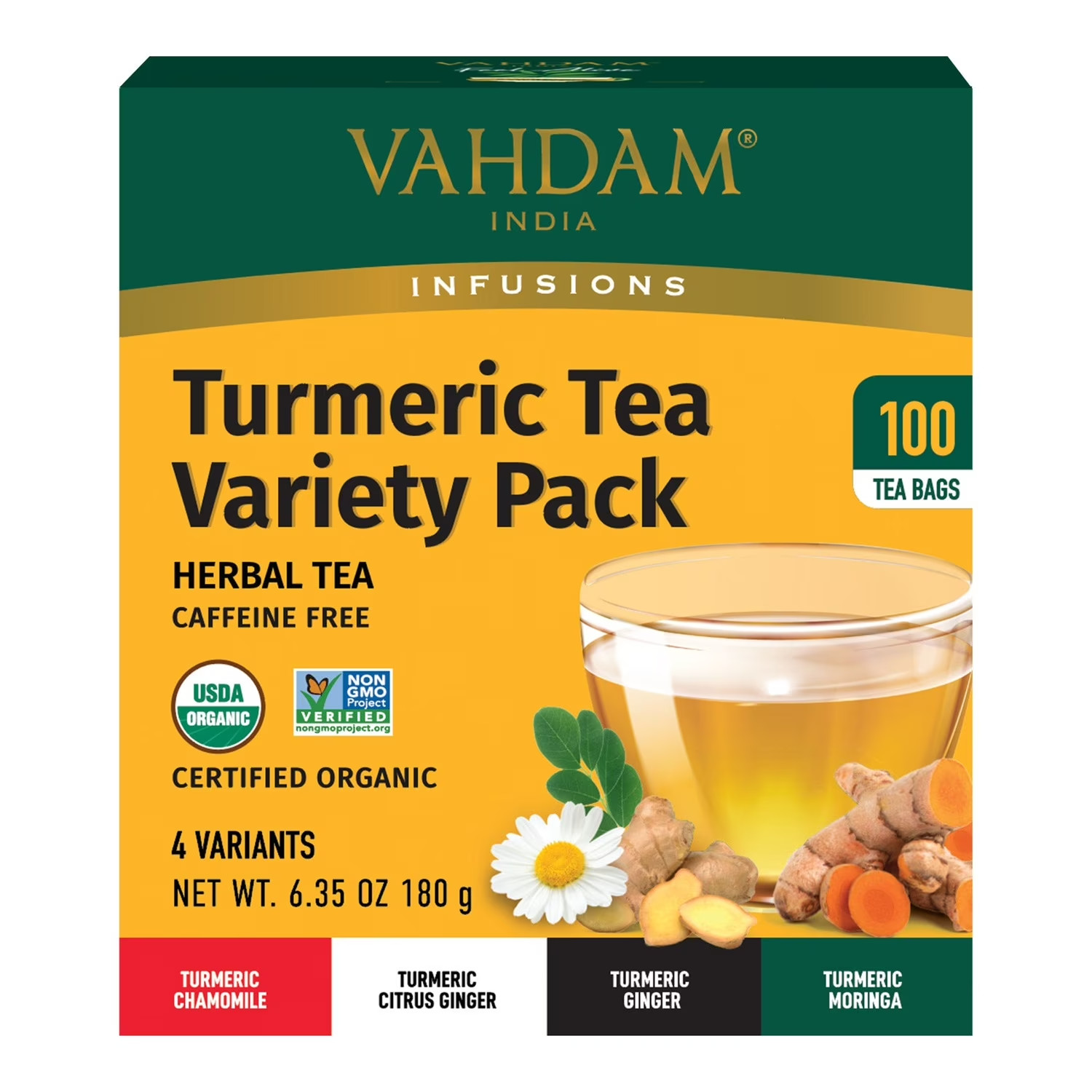 Vahdam India Infusions Organic Turmeric Tea Variety Pack, 100 Count (6.35 Ounce) gallery