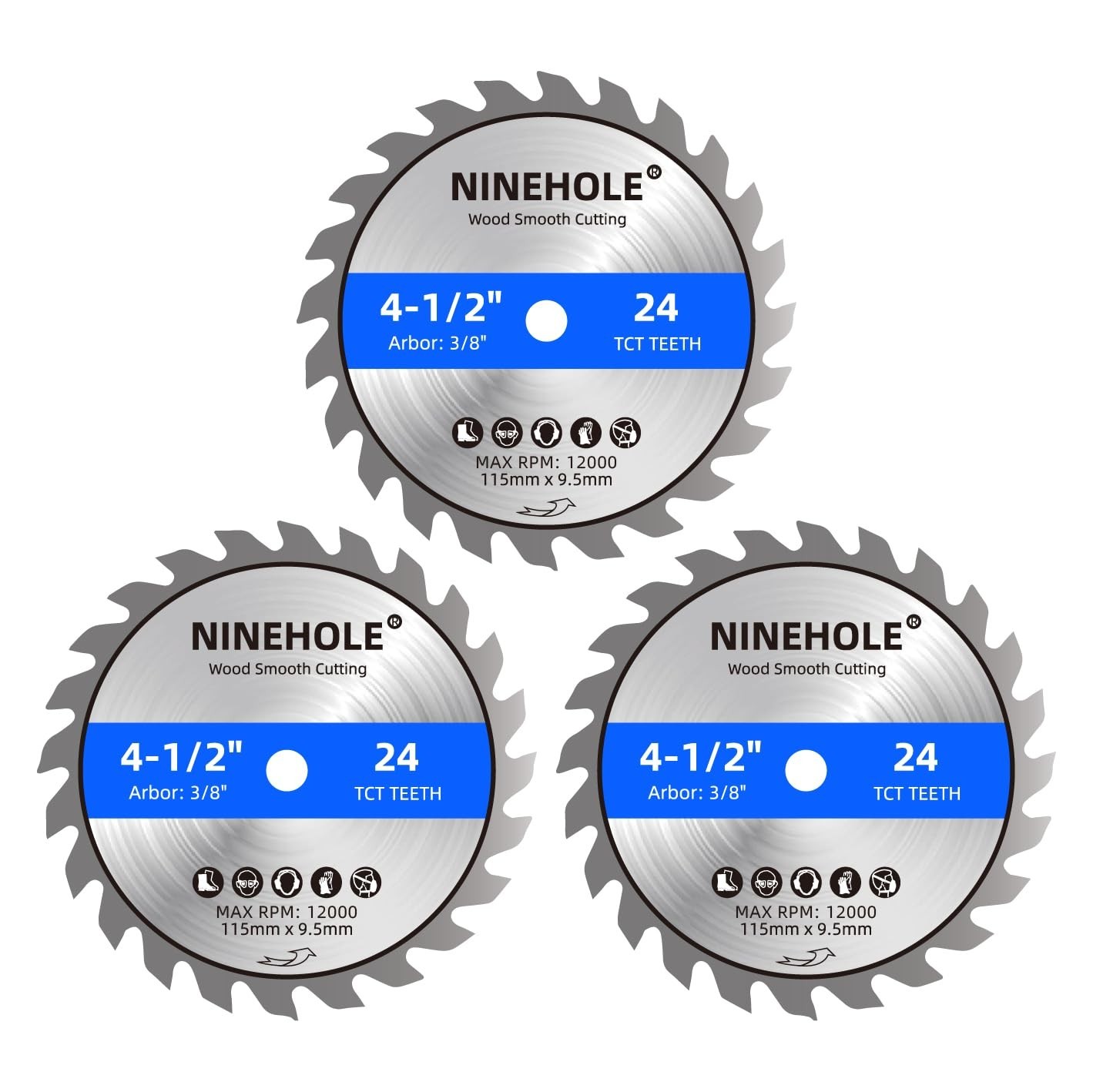 3Pack 4 1/2 Inch Circular Saw Blade 24T with 3/8-Inch Arbor, TCT Carbide Tipped gallery