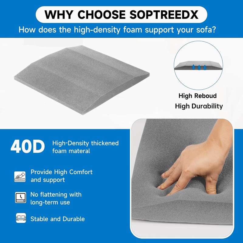 3 PCS Sofa Cushion Support Sagging Couch Trapezoid 40D Firm Foam Inserts Grey gallery