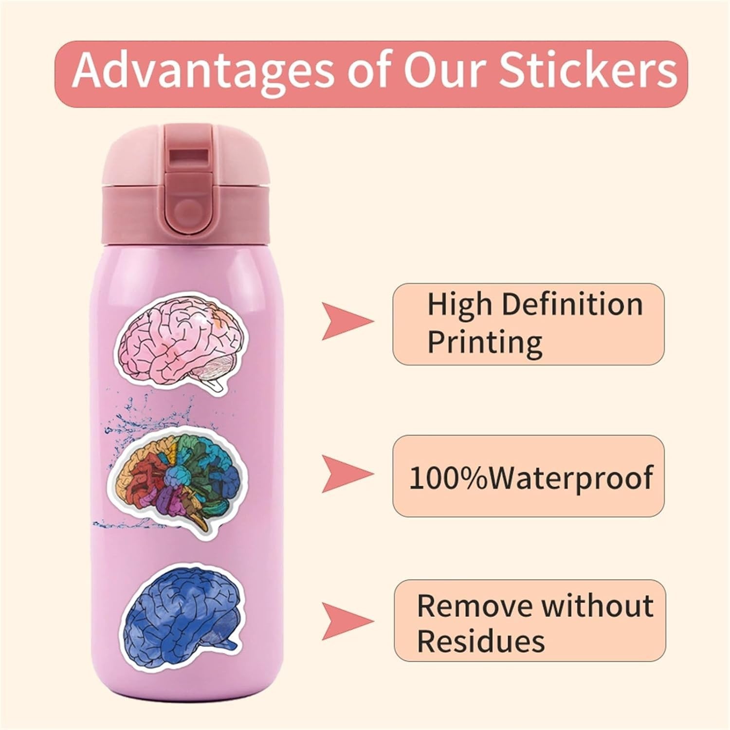 50PCS Brain Stickers Bulk, Cartoon Vinyl Waterproof Decals gallery