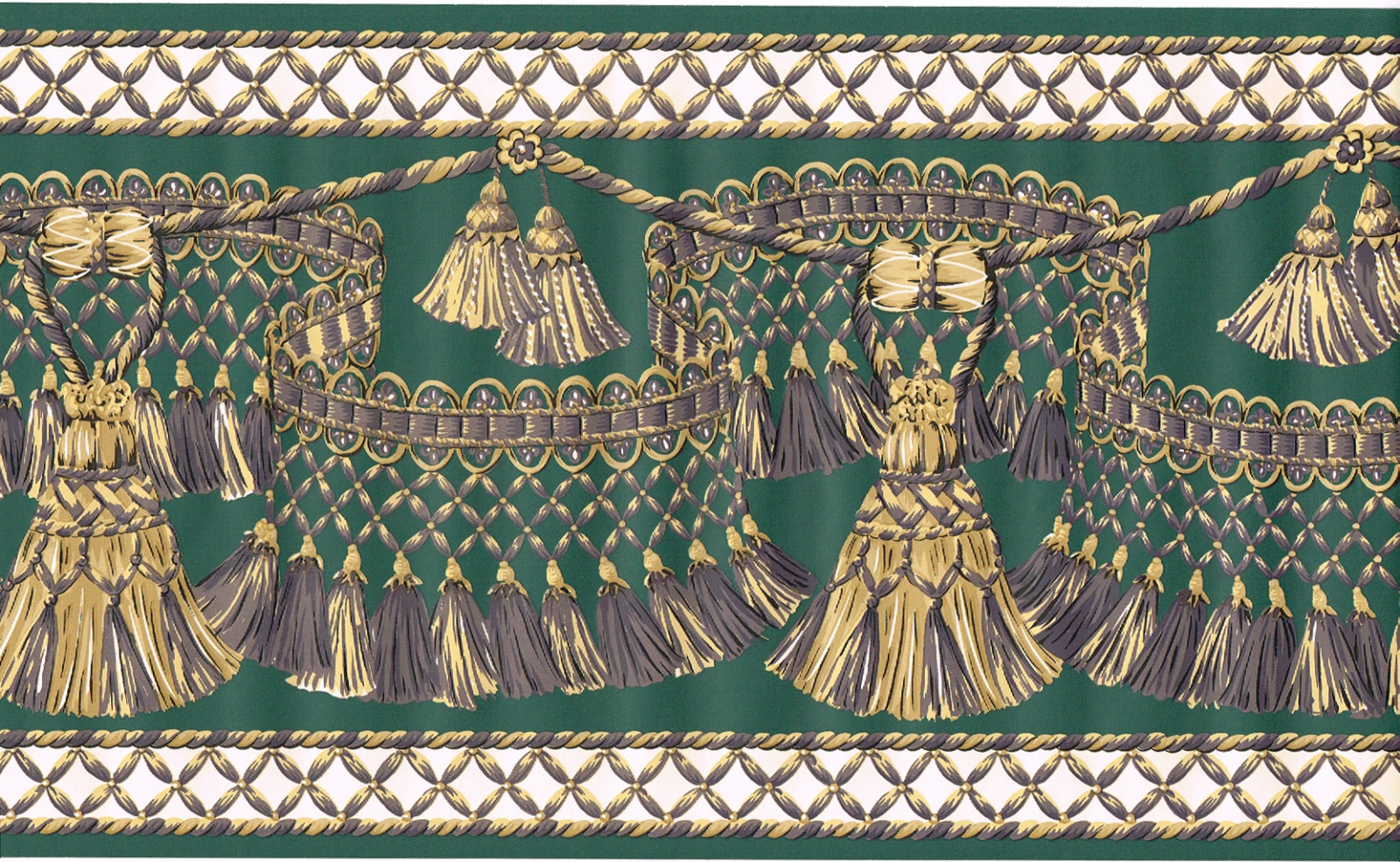 Victorian Drapery Drape Tassel Fringe Swag Trim Green Purple Wall paper Border gallery
