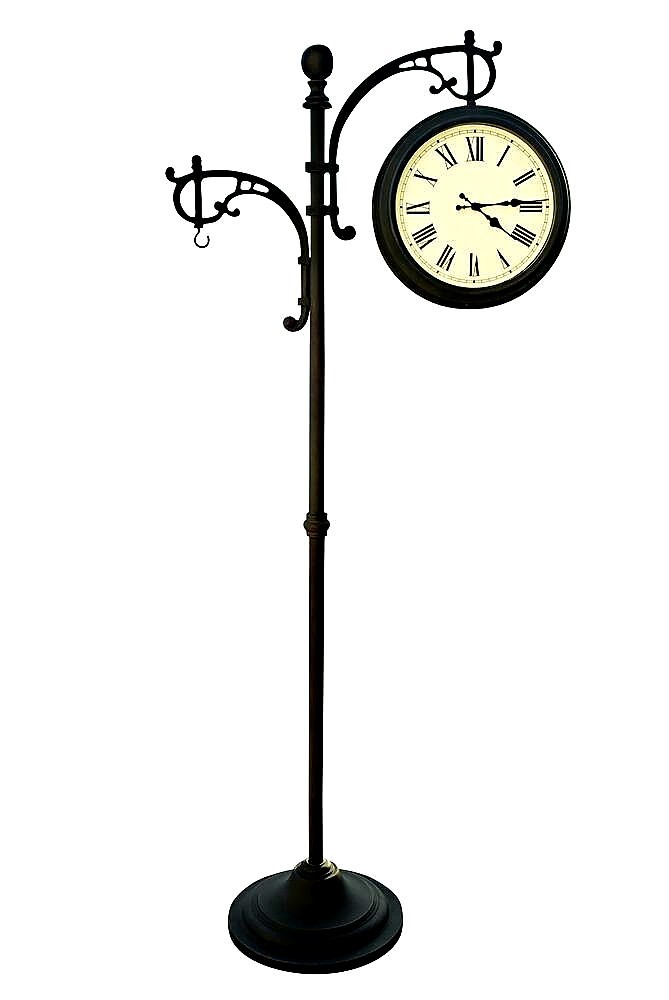 Outdoor Pedestal Clock Thermometer Large Metal Yard Garden Decor Weather Gauge gallery