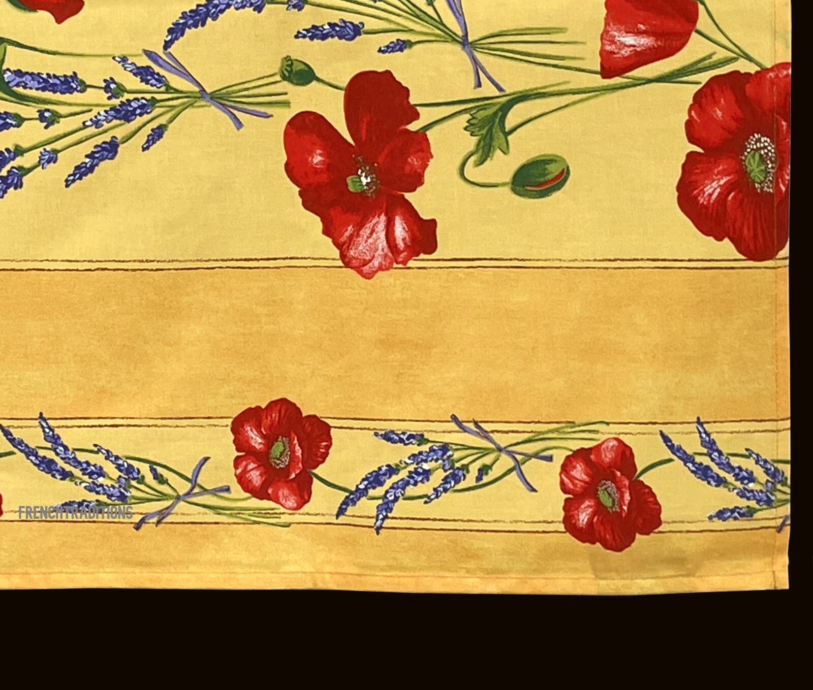 French Provencal Coated Cotton Tablecloth Poppies Yellow 59 X 118 Made in France gallery
