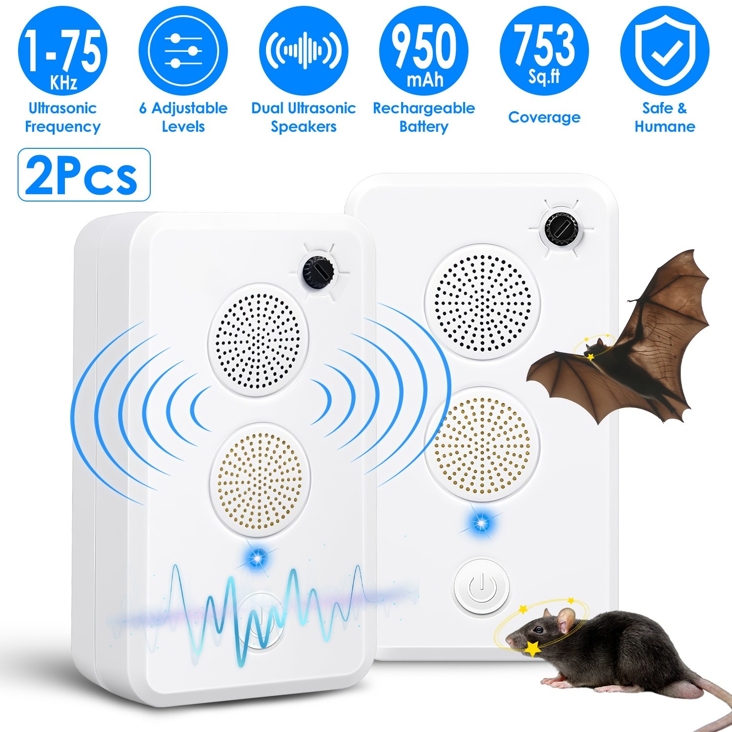 2/4PCS Electronic Ultrasonic Bats Rat Mouse Control Rechargeable gallery